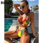 Бикини RUUHEE женское с чашками пуш-ап, комплект микро бикини с заниженной талией, однотонный купальный костюм, пикантная бразильская купальная одежда, 2021