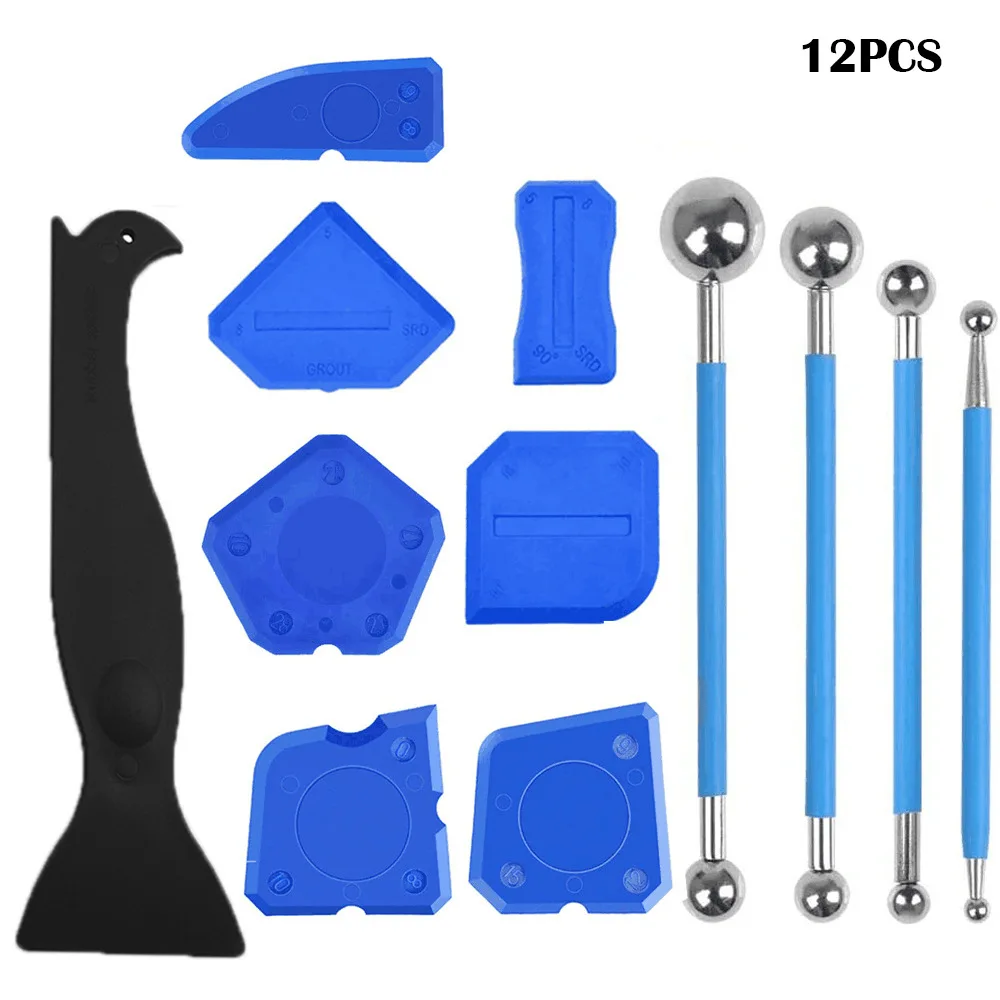 

12 piece set of 2-in-1 internal and external corner hook scraper, joint filler, sealant finishing kitchen plastic scraper