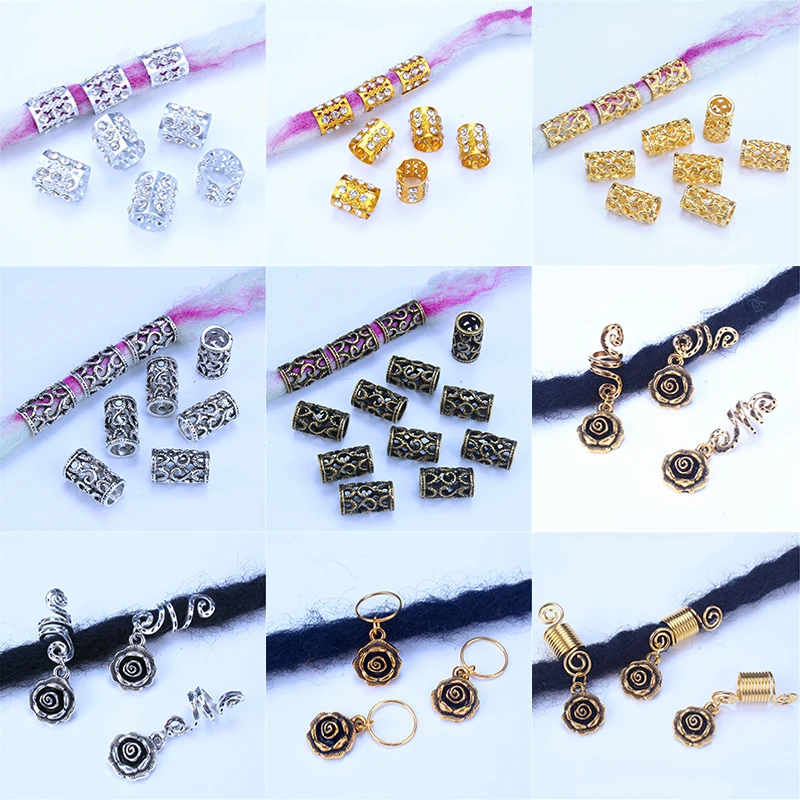 

5Pcs/Lot Golden Silver Hair Braids Beard Beads Hair Styling Tools Dreadlock Dread Hair Clips Rings Hair Accessories for Women