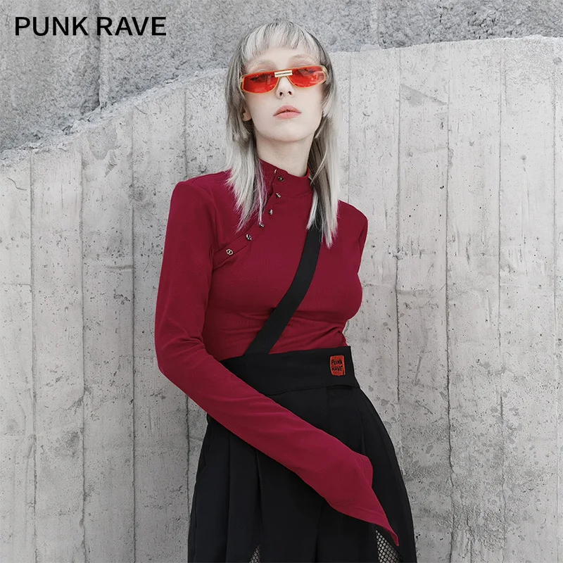 

Панк рейв Девушки Твердые Цвет с длинными рукавами трикотажная Футболка для девочки тонкий пояс для похудения повседневная одежда на весну...