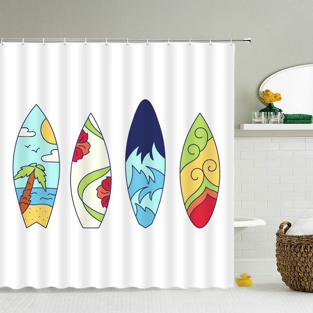 

Waterproof Fabric Shower Curtain 3D Beach Ocean Sea Skateboard Drifting Bathroom Curtain with Hooks Decor Bath Screen 240X180