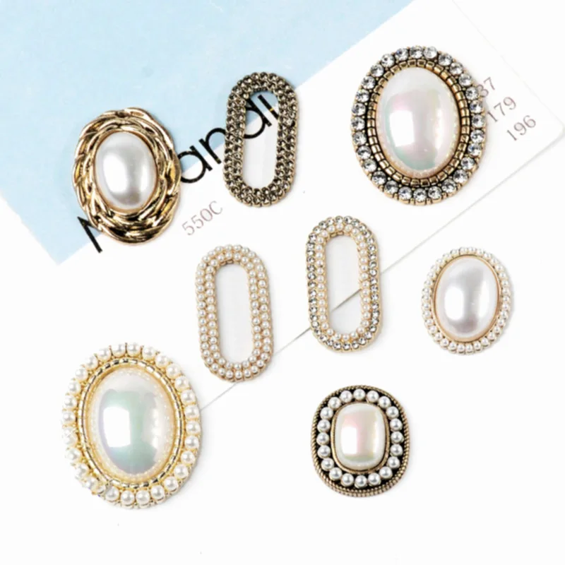 

5 Pcs/Lot Alloy base pearl Rhinestone Diamond Buttons Clasp Necklace Bracelet DIY Hand-made Shoes Clothing Bag Accessories