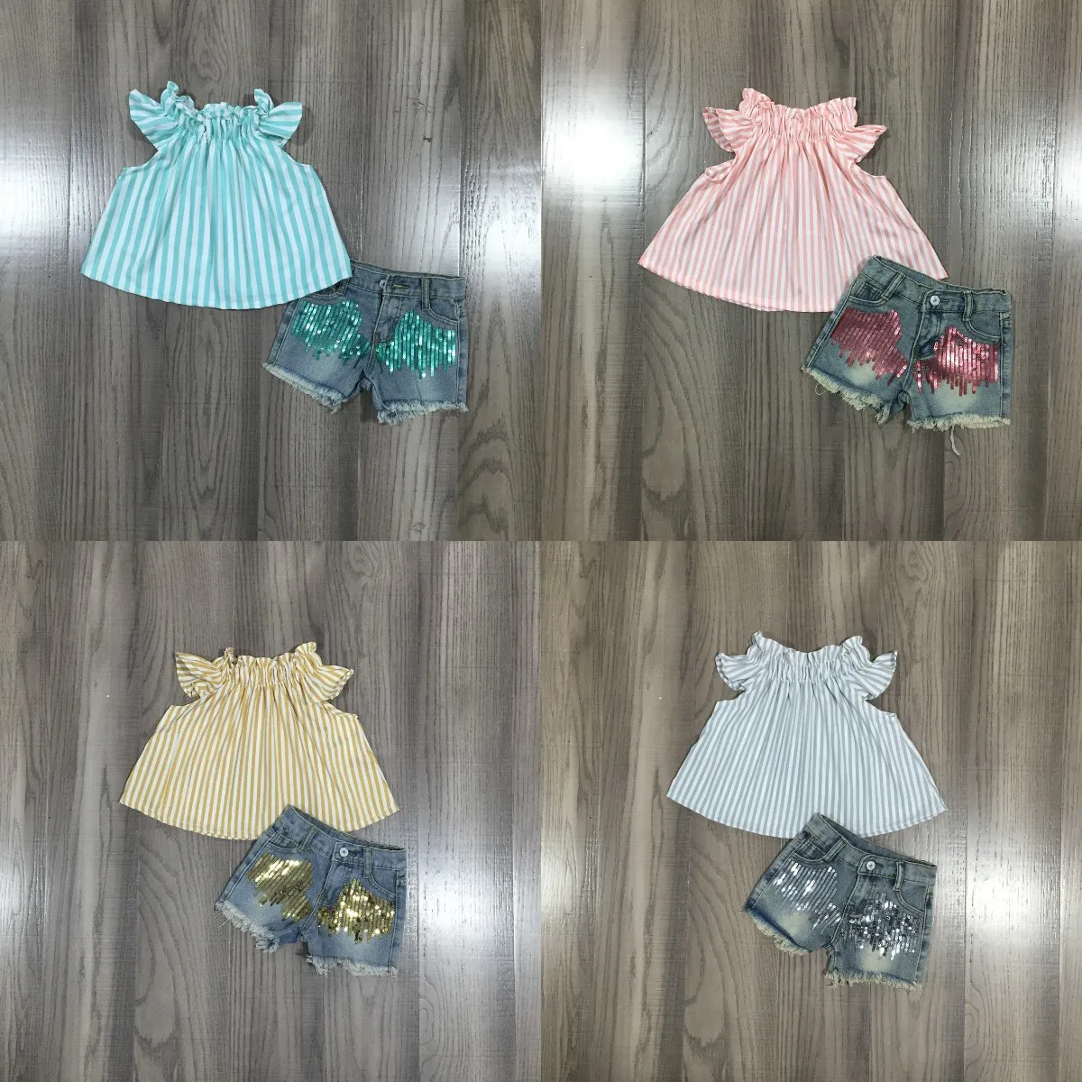 Летняя одежда для маленьких девочек Girlymax с коротким рукавом 4 цвета оборками