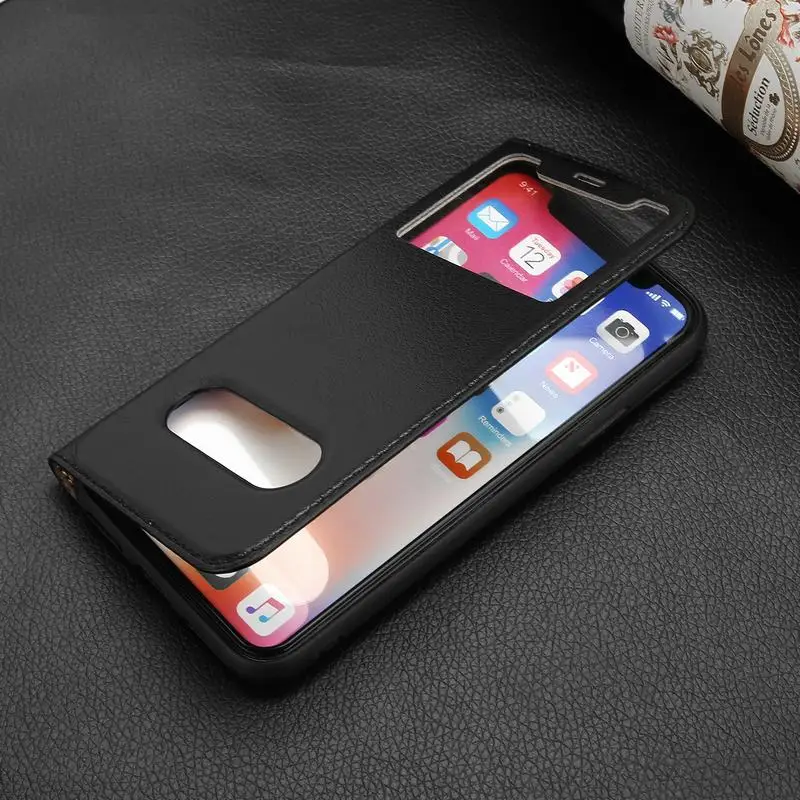 Ốp Lưng Điện Thoại iPhone XS Max Ốp Lưng Genuint Da Sang Trọng Cho iPhone XR X S Cửa Sổ Gập đứng Funda Coque Capa silicone case