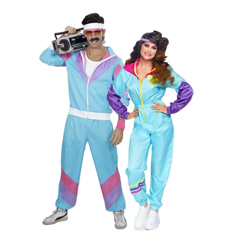 Retro Couples 60s 70s Hippie Costume Cosplay Jumpsuit Adult Carnival Halloween Party Music Festival Disco Fancy Dress