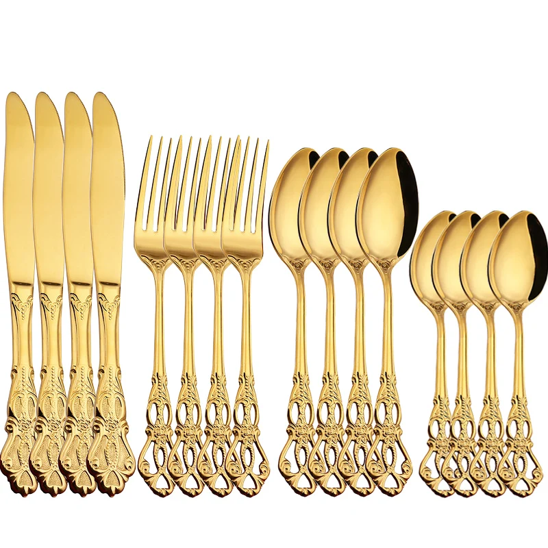 

16pcs Kitchen Tableware Cutlery Set Stainless Steel Dinnerware Sets Knife Fork Spoon Flatware Cubiertos Drop ship