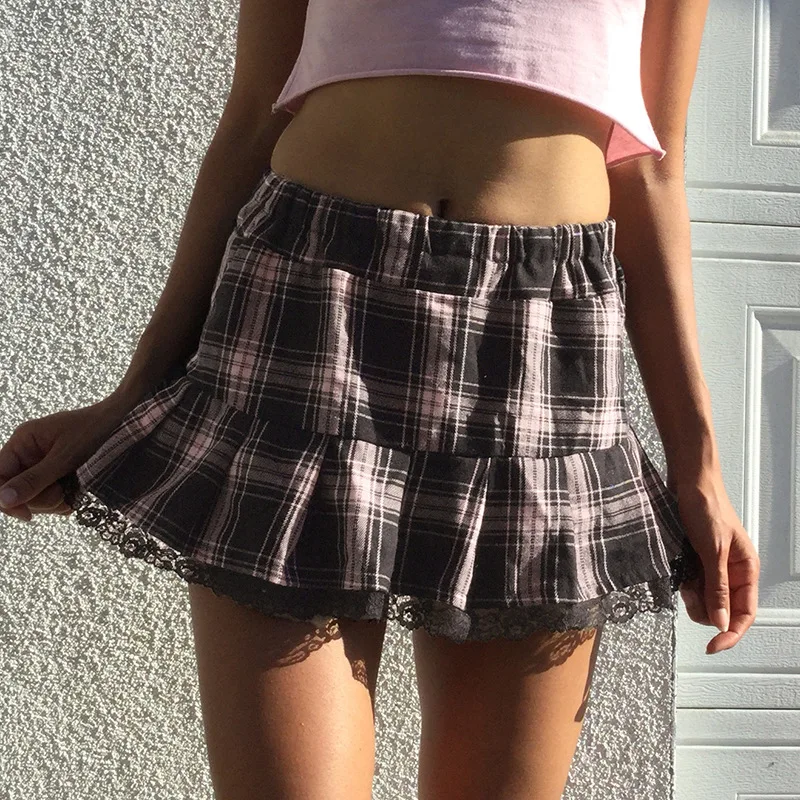 

Skirts Mall Goth Korean Style Plaid Skirt Mini Harajuku Emo Short Pink E-girl With High Waist Gothic Clothes Clothing Black Punk