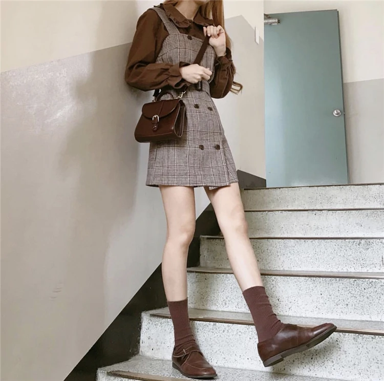 Girl Plaid blouse Vintage Dress New Sleeveless suits Women Dresses Female braces Robe Femme Vestido Sell separately |