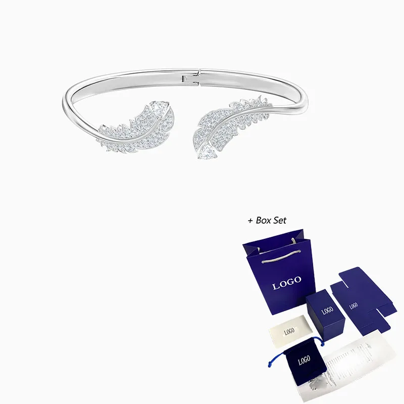

2021Fashion Jewelry SWA New NICE Bracelet White Elegant Hinge Clasp Feather Shaped Crystal Women's Luxury Trend Jewelry Gift