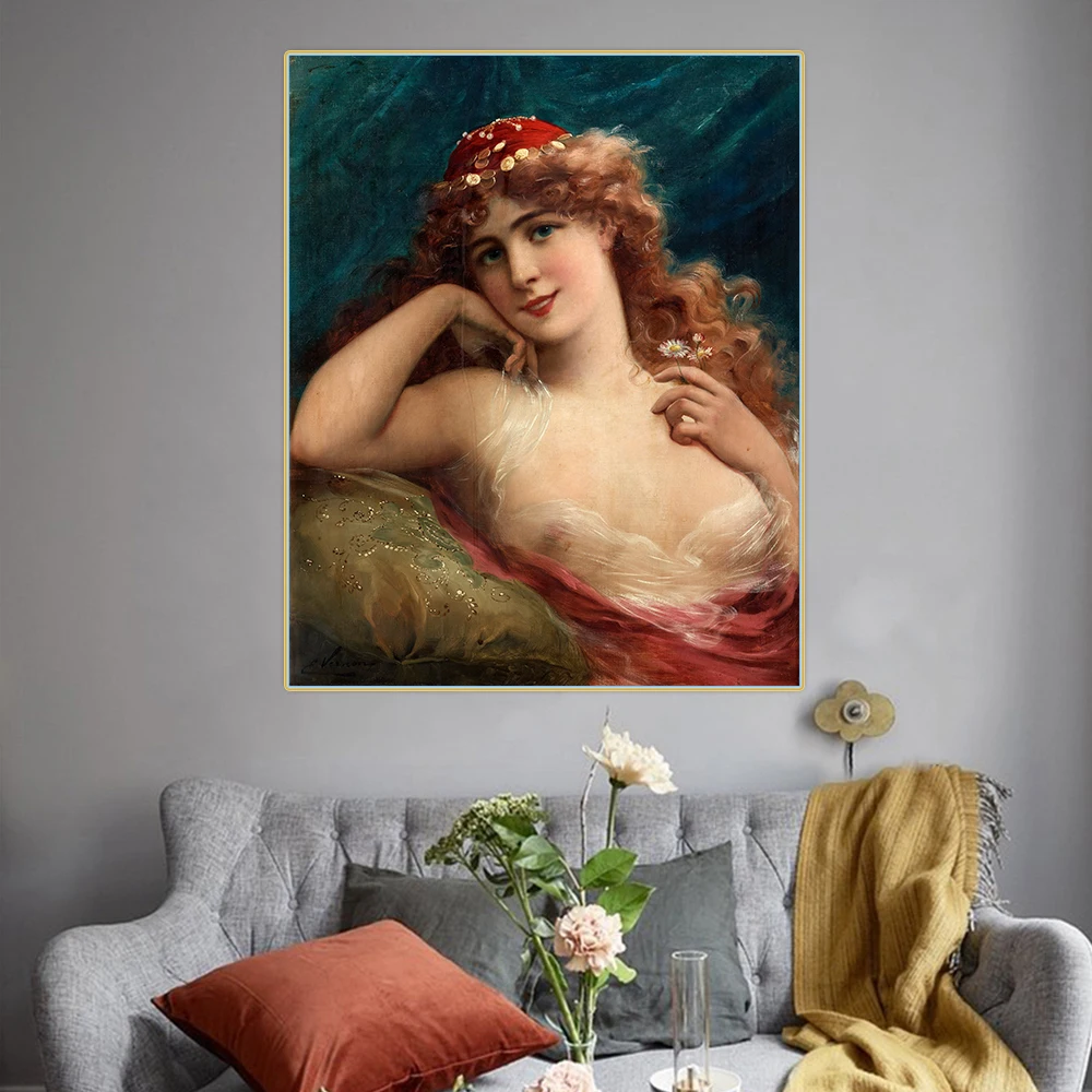 Цитон Эмиль Вернон Young молодой женщины с ромашками Canvas Холст Картина маслом Секс