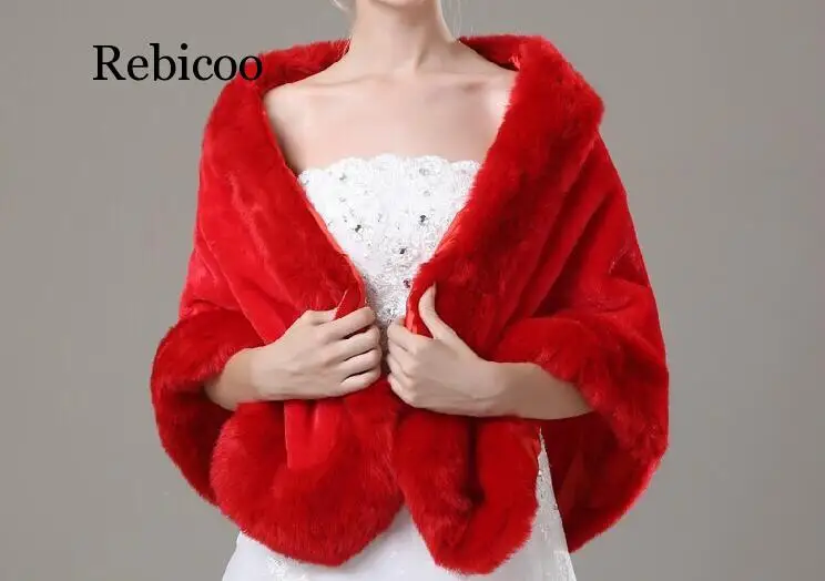 

Bridal Wraps Winter Faux Fur Stole Bridal Winter Coat Ladies Evening Jackets Wedding Shawl Shrug rebicoo