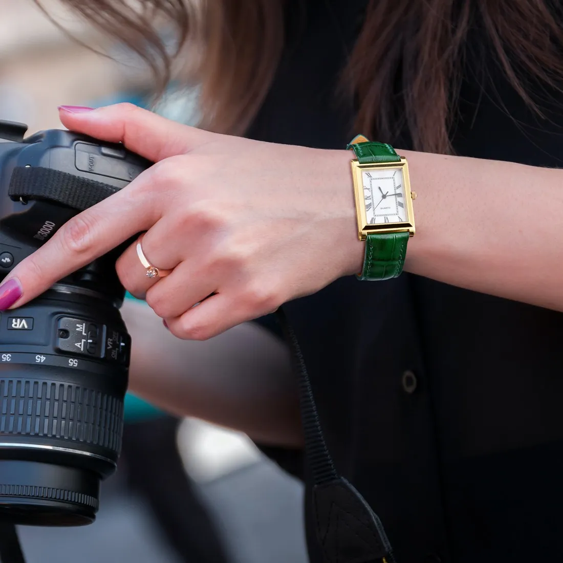 WOCCI Leather Watch Band 18mm 19mm 20mm 21mm 22mm Alligator Embossed Watch Strap for Men Women Gold Buckle