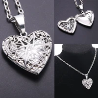 silver color love heart copper locket pendants for women men openable photo frame family pet picture hollow necklace love gift