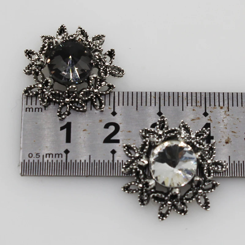 Модные черные пуговицы Стразы 21 мм 10 шт. из сплава с плоским основанием