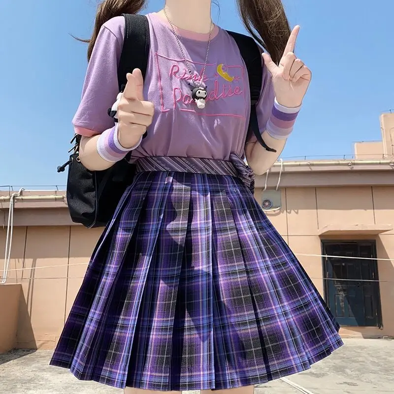 

Women Purple Black Goth Pleated Plaid Skirt High Waist Mini Sexy Skirts Japanese School Harajuku Cosplay Anime
