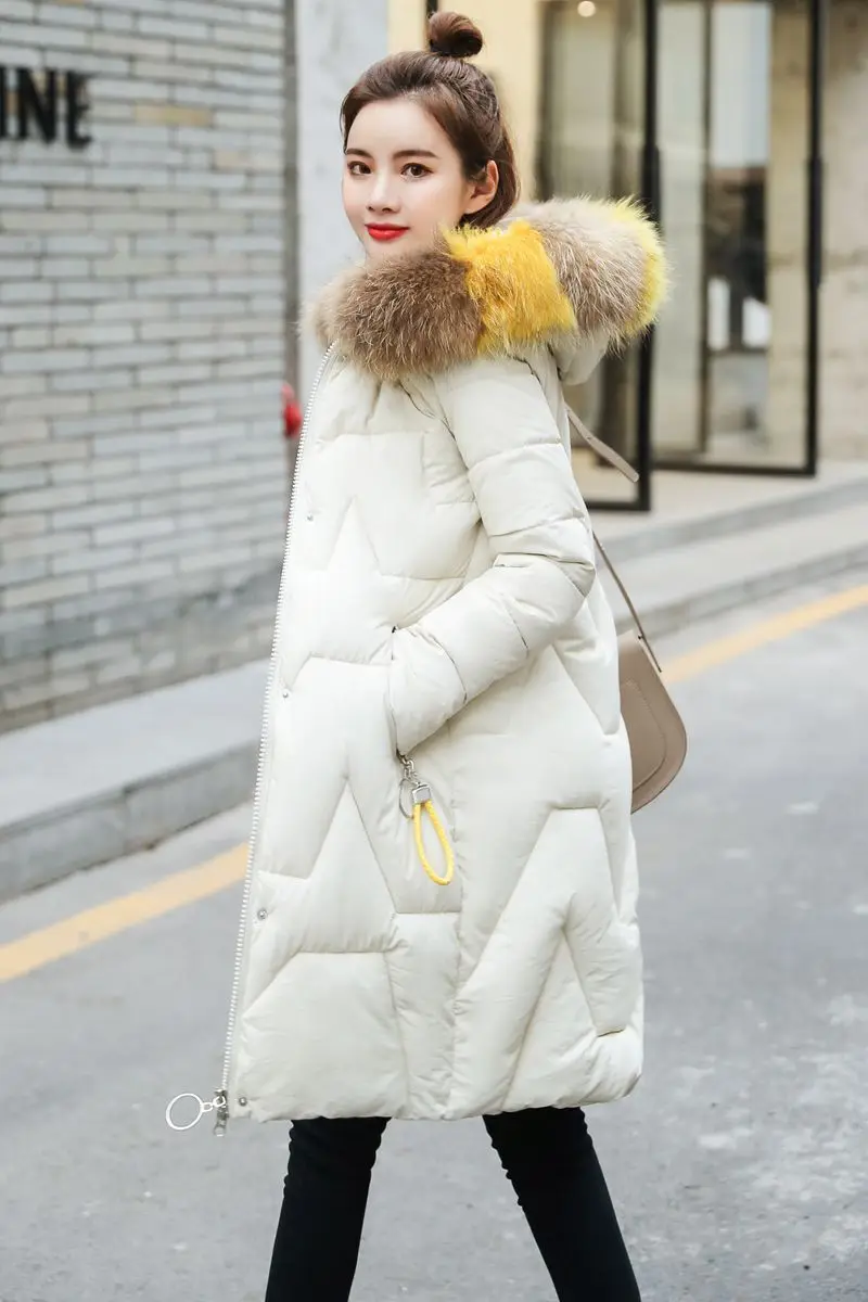 Зимние женские пуховики зимняя куртка большое меховое толстое изящное длинное