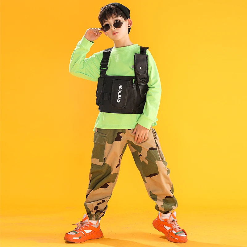 Камуфляжный костюм для танцев в стиле хип-хоп свободная куртка и штаны мальчиков