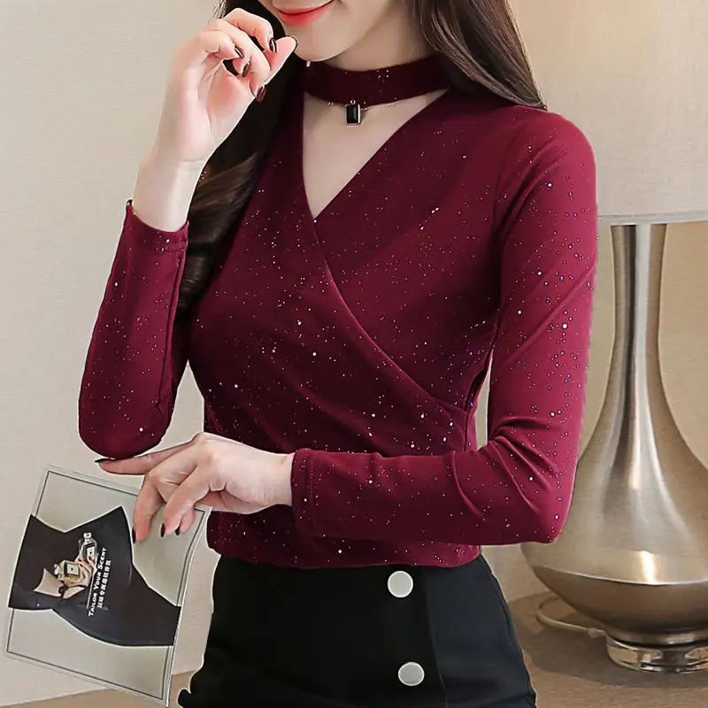

Vintage Blouse Women Elegant Blusas Mujer De Moda V-neck Long Sleeve Office Lady Tops Solid Spring Autumn Blouses Femme Q4735