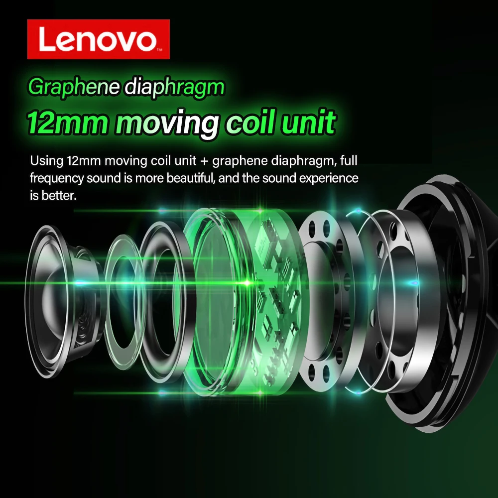 Беспроводные bluetooth-наушники lenovo gm3 tws с шумоподавлением и светодиодной подсветкой