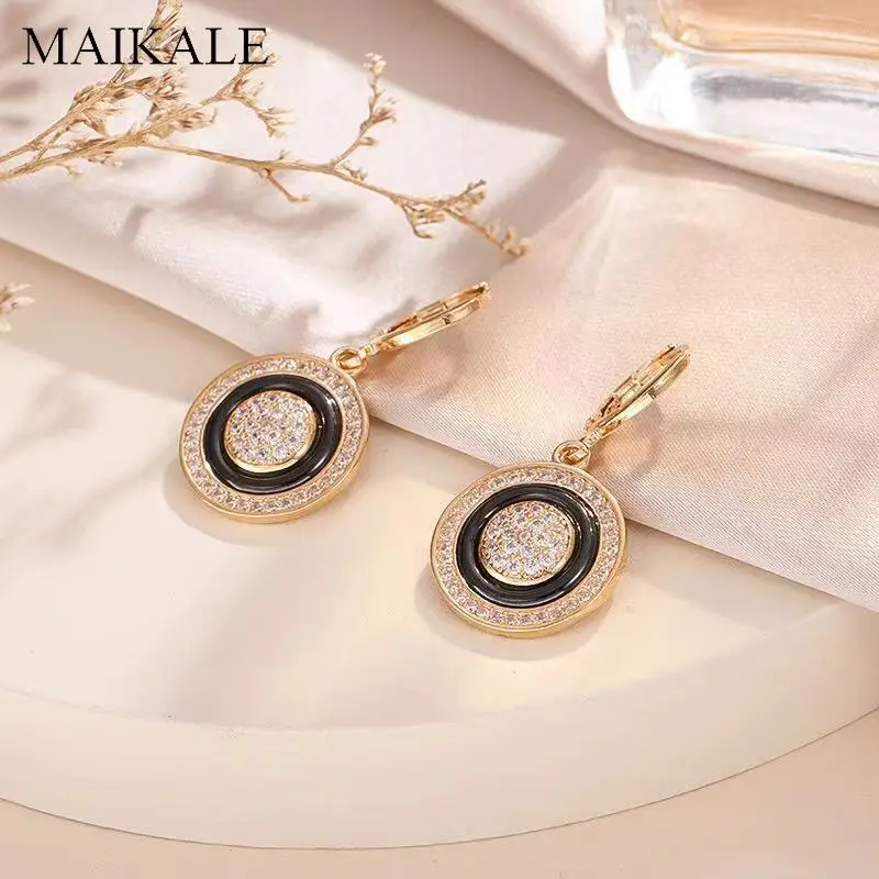 

Женские круглые керамические серьги MAIKALE, Четырехцветные серьги-подвески с цирконием класса ААА, изысканная бижутерия для свадебной вечери...