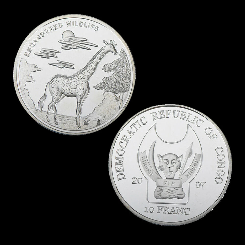 

Silver Plated African Congo Endangered Wildlife Giraffe Commemorative Coin Challenge Coins Collectibles For Business Gifts