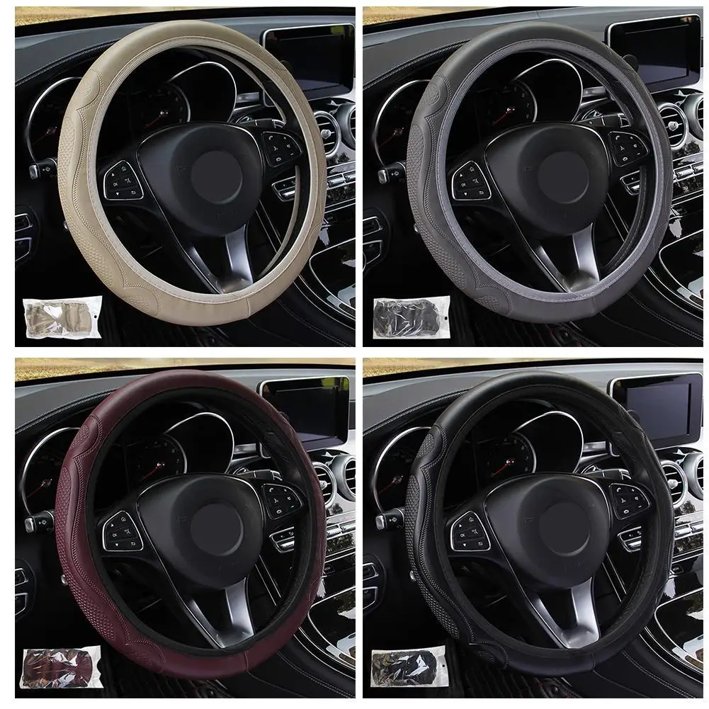 

Car Steering Wheel Cover Embossing Braid Needles Thread Soft Covers Auto Suite Car Texture Leather Artificial Accessories D S8D7