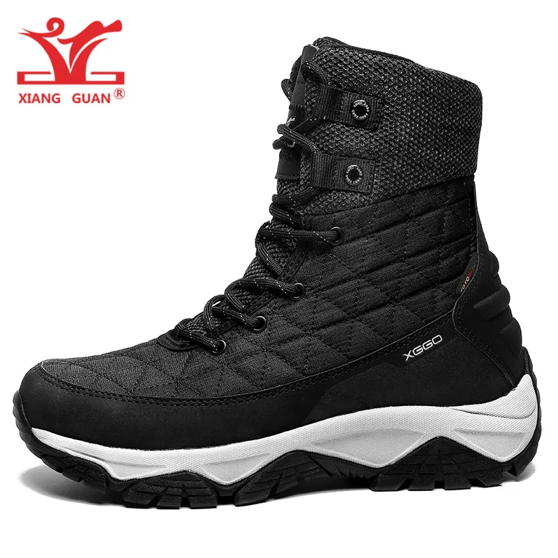 Hiking Boots Men Women Waterproof Mountain Shoes Winter Warm Plush Lining High Top Black White Outdoor Climbing Trekking Tourism