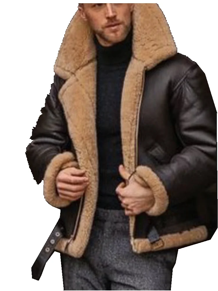 Куртка мужская из искусственного меха кофейного цвета с длинным рукавом зимняя |