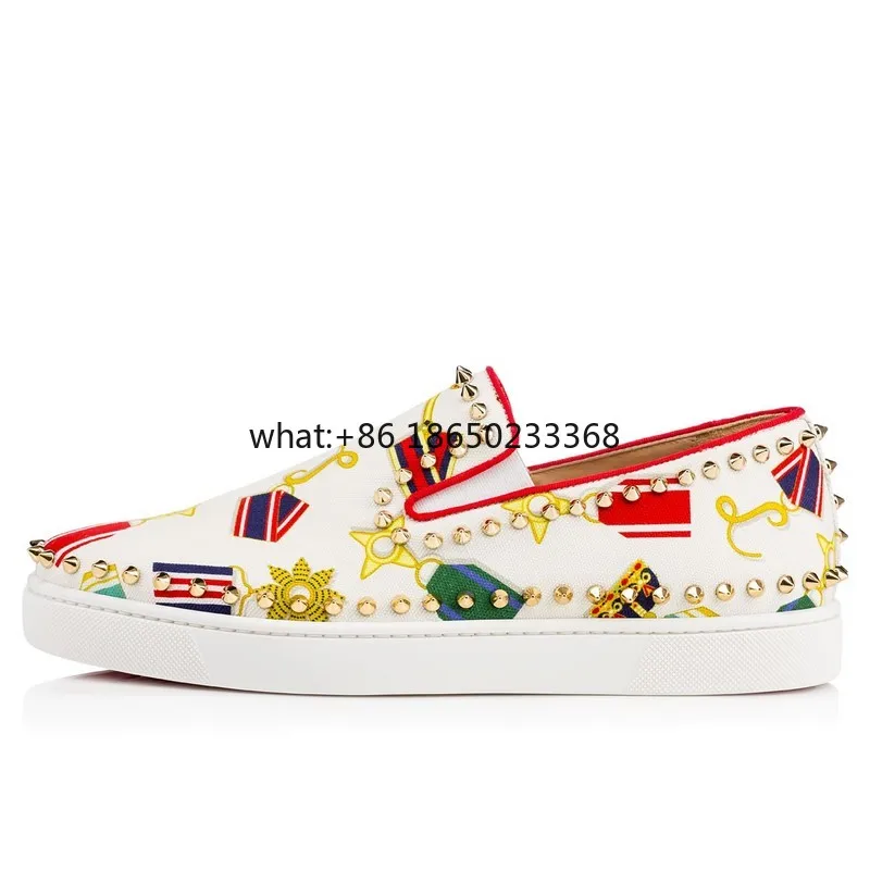 

Luxury Studded Spikes Discount Fashion Cusual Purple Suede Leather Men Sneakers Flat Red Bottoms Party Skate Designer Shoes