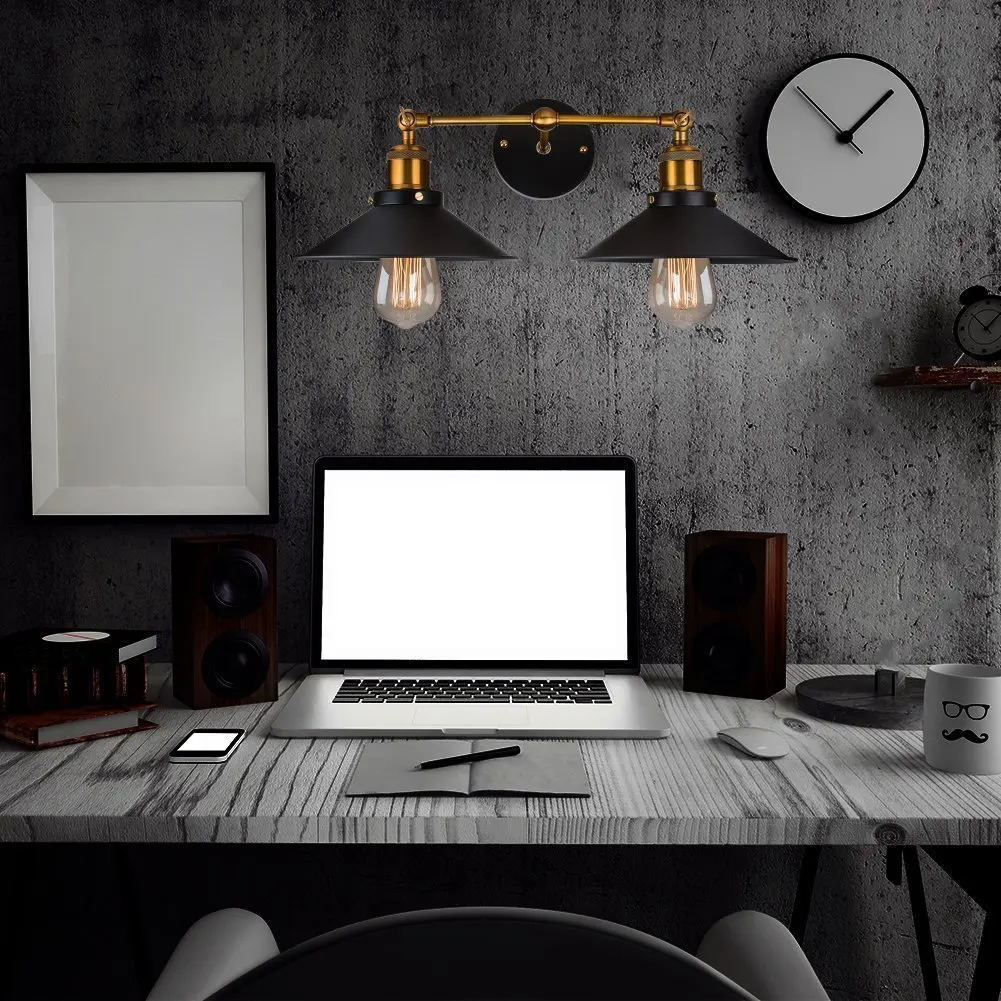 Винтажный настенный светильник с двойной головкой из кованого железа простой