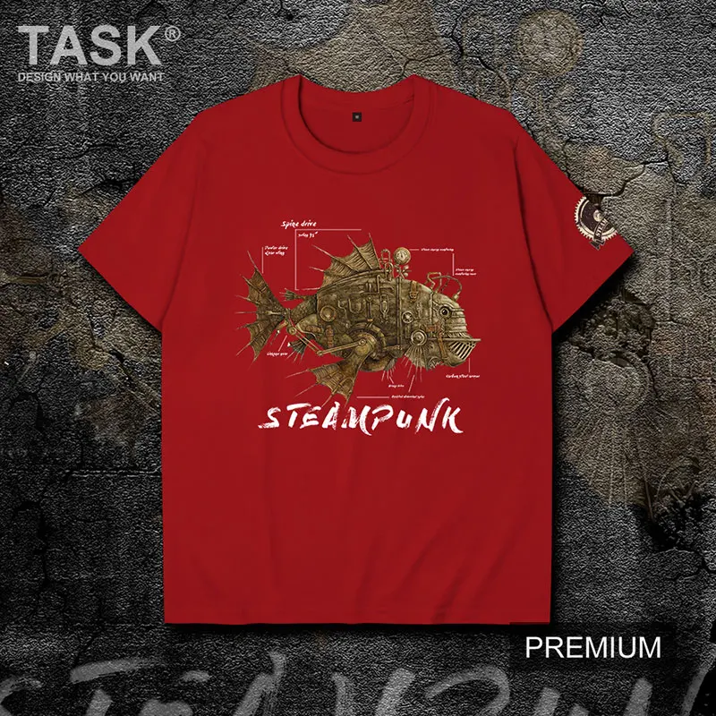 Футболка в стиле стимпанк с изображением механической летящей рыбы хлопковая