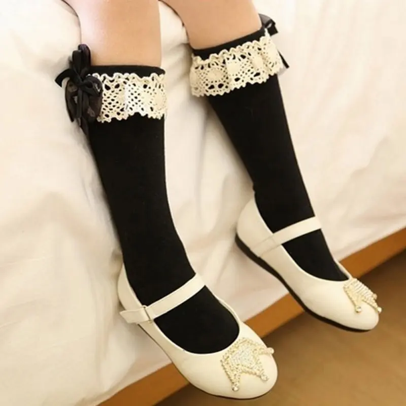 Носки для маленьких девочек детские носки до колена с бантом из органзы 6 цветов