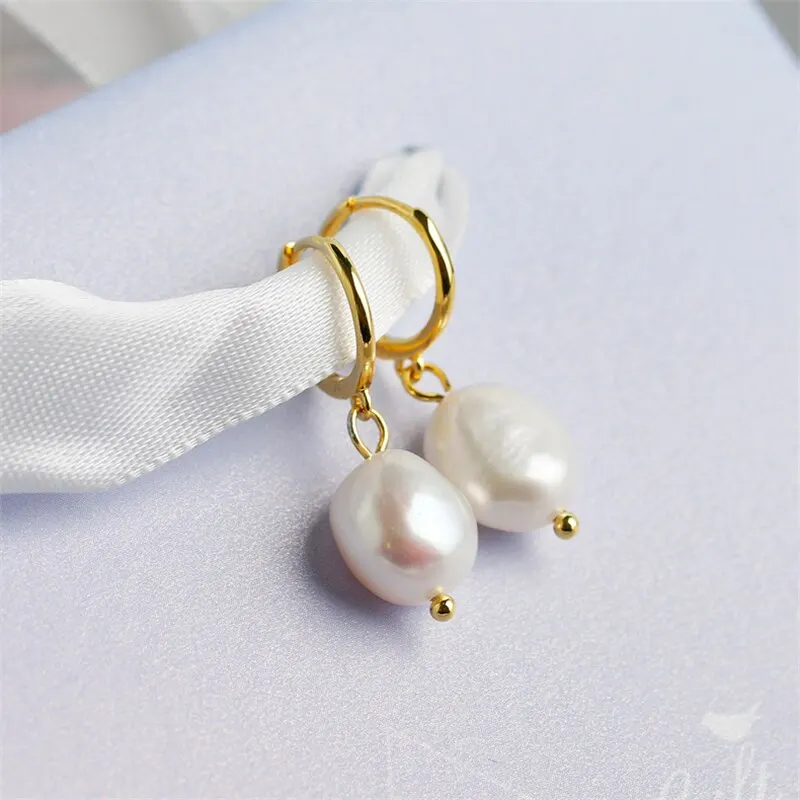 

A00417 Jazaz Natural Freshwater Irregular Baroque Pearl Pendant Stud Earrings for Women Real 925 Sterling Silver Party Wedding