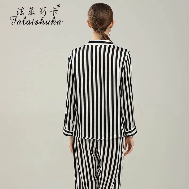 19 Momme 100% genuine silk pajamas sets women sleepwear Korean sexy striped Mulberry Silk womens pyjamas T8131_ZB