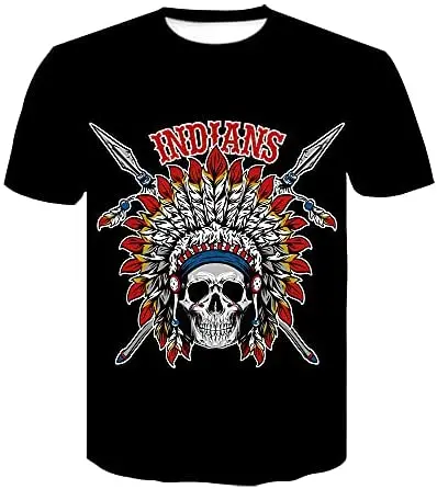 

Мужская хлопковая футболка с коротким рукавом, круглым вырезом и принтом черепа