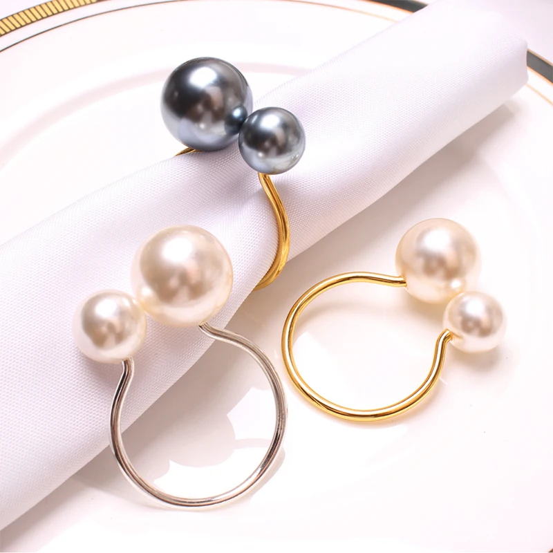 

Pearls Napkin Rings Napkin Holder For Wedding Hotel Table Metal Decoration Napkin Ring Towel Buckle Pearl Napkin Cloth Button