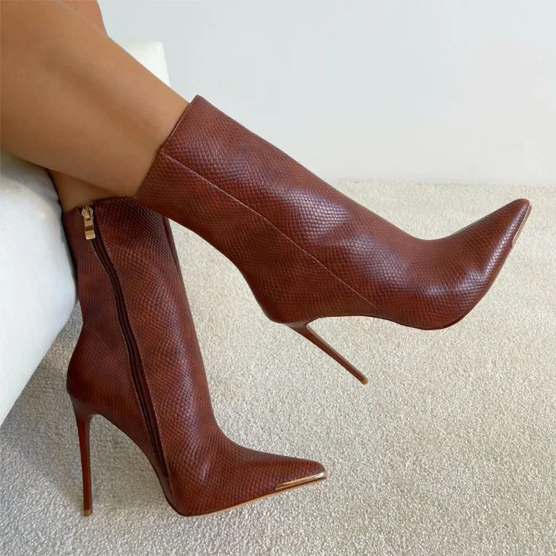 

Ladies Sexy Mid Calf Boots Women Thin High Heels Pointed Toe Zipper Europe America Autumn Winter Female Modern Boots Shoes