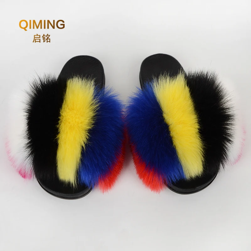 Сланцы женские с искусственным мехом роскошные сандалии на плоской подошве