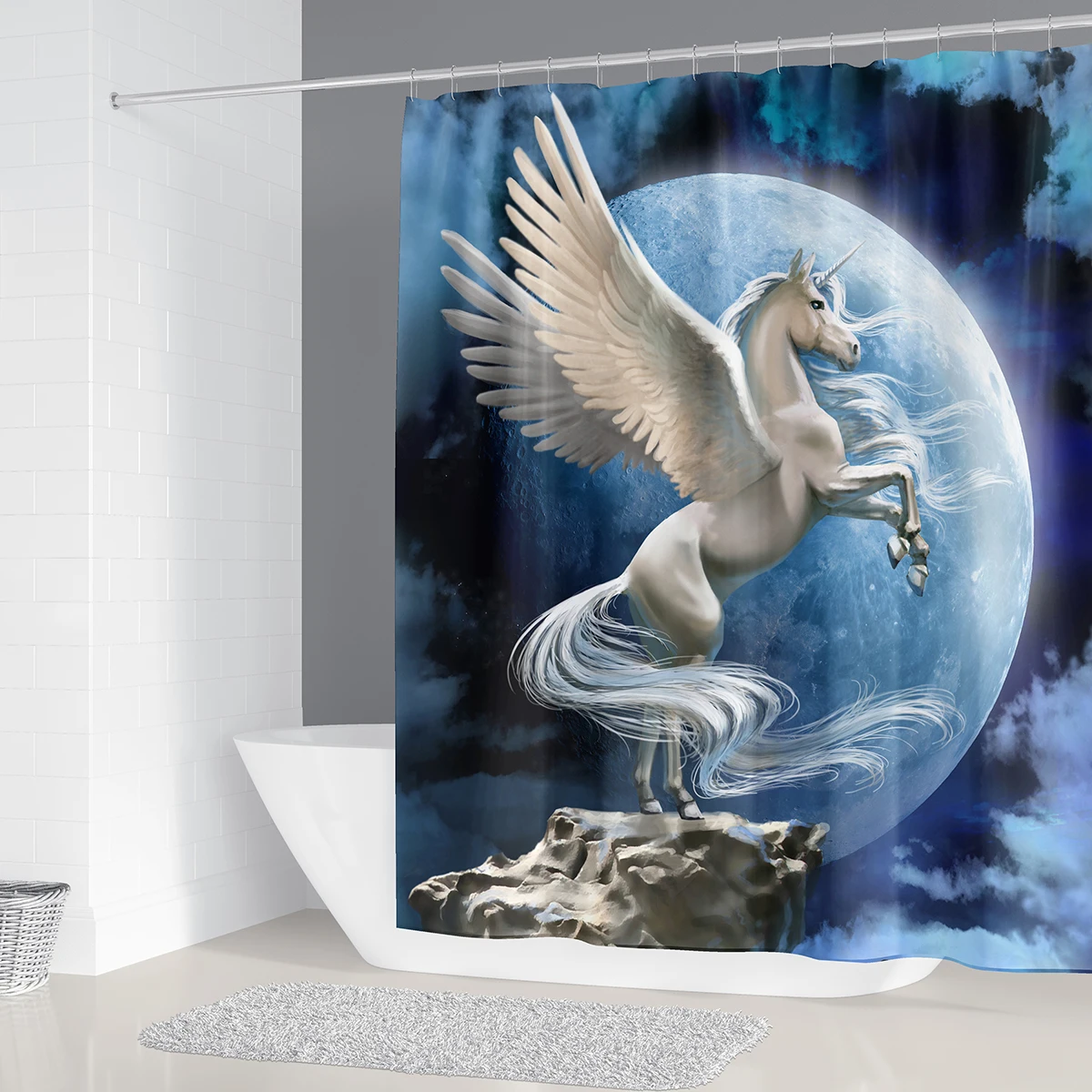 Тканевая занавеска для душа Pegasus с принтом серебряные крылья s ванной