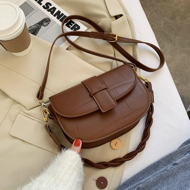 

Small PU Leather Saddle Crossbody Bags for Women 2021 Winter Simple Shoulder Bag Luxury Trending Branded Handbags and Purses