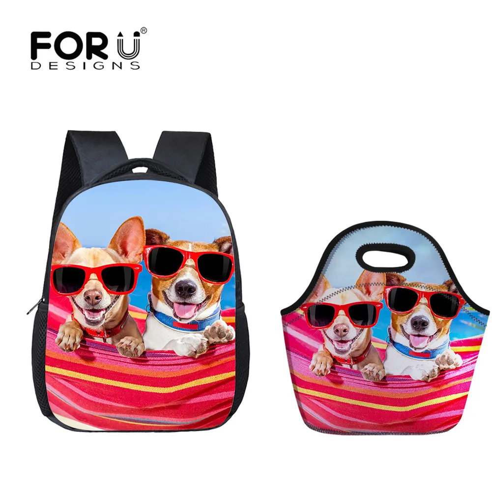 

FORUDESIGNS Funny Cute Dogs Pattern Print Schoolbags for Primary Student Soft School Backpack and Insulated Thermal Lunch Bags