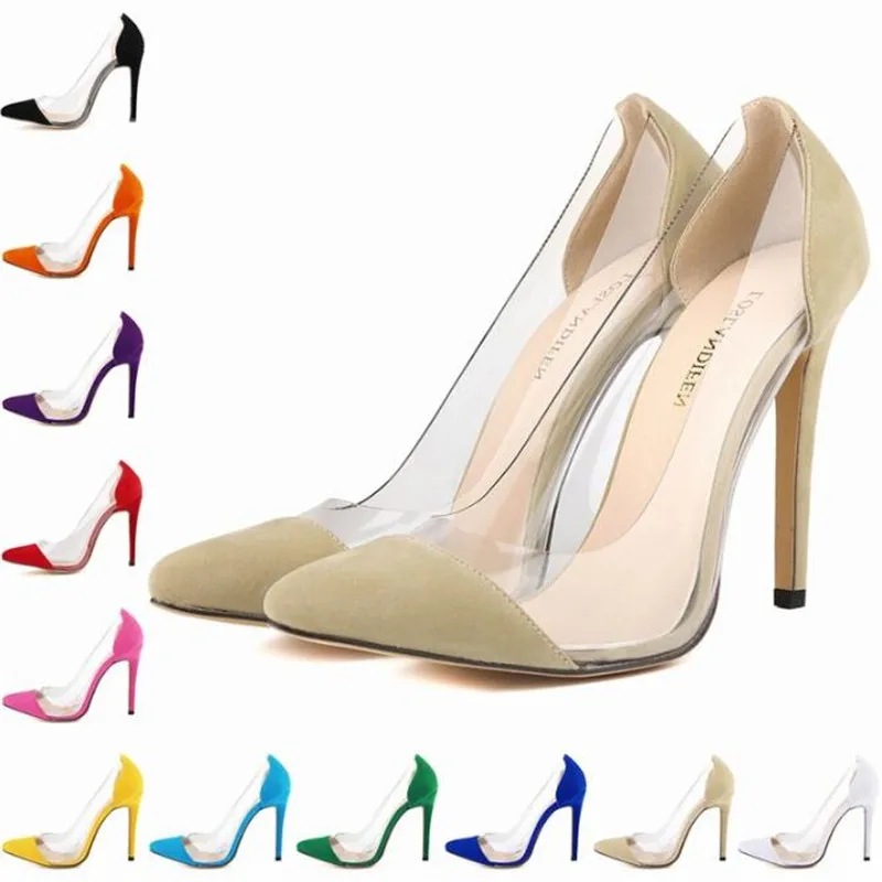 

2020 Women's Thin High heels Sexy Bride Party Wedding Pumps Pointed Toe Flock 11CM Slip On mujer bombas shoes size 35-42