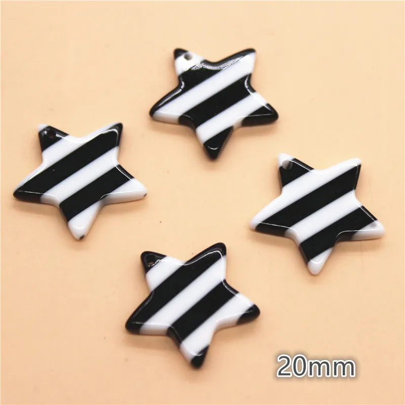 10 шт. 20 мм черно-белая полоса из смолы в форме звезды с плоской задней стороной