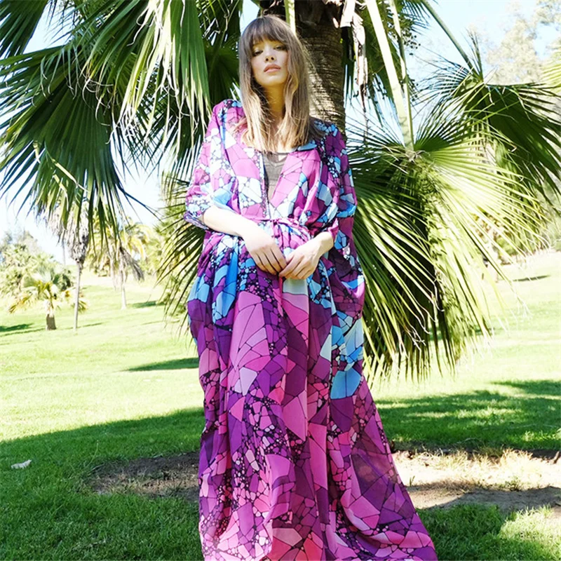 Женский купальник парео Пляжное Платье накидка размера плюс с фиолетовым