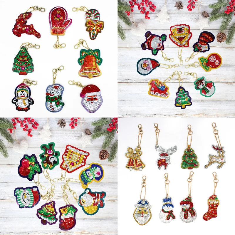 

Full Drill Diamond Painting Keychain A Set Cartoon Christmas Decor Xmas Diamond Embroidery Cross Stitch New Year Gift