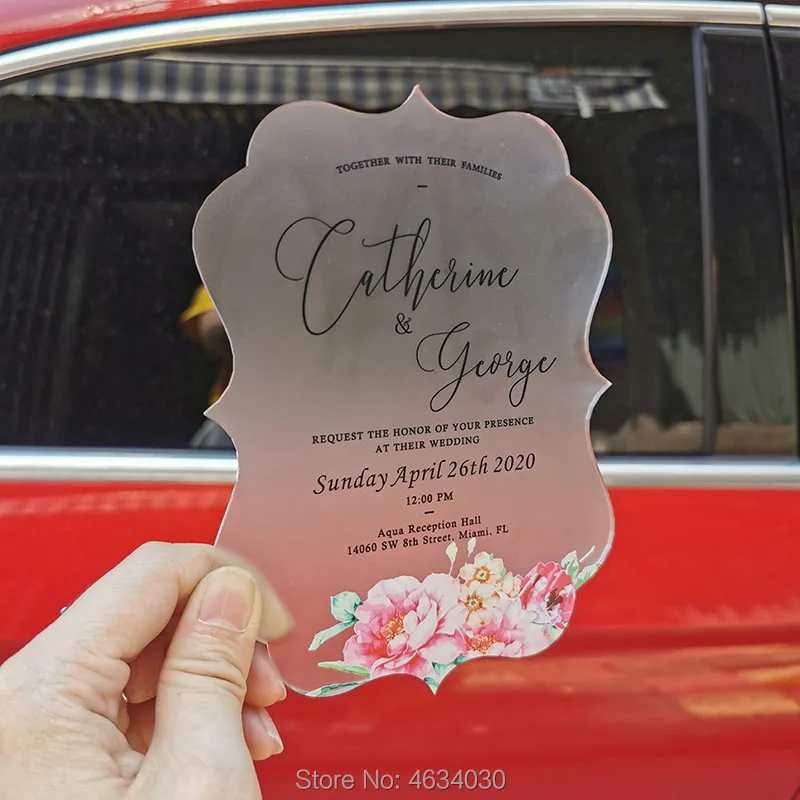 Прозрачная матовая стеклянная акриловая открытка с белым принтом на заказ для