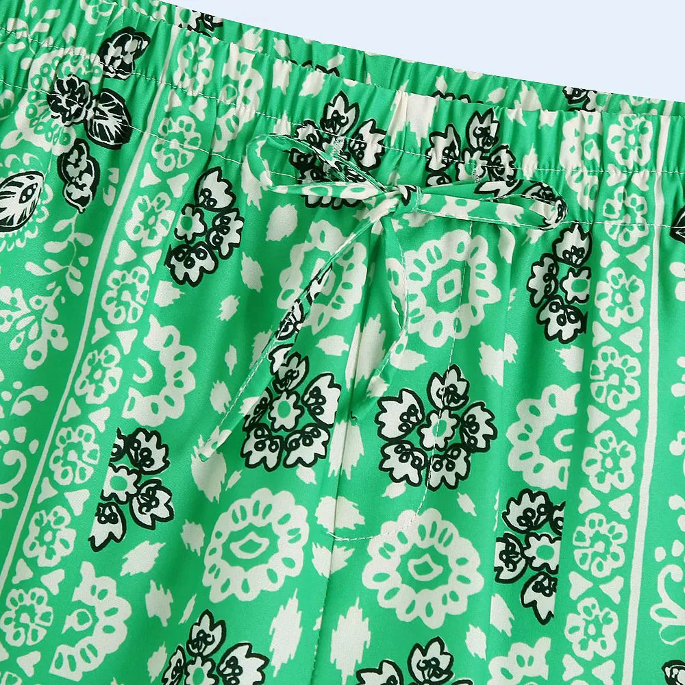 

Za Women 2021 Chic Fashion Side Pockets printing Shorts Vintage High Elastic Waist Drawstring Female Short Pants