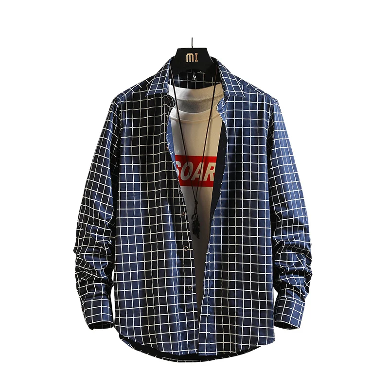 

New Cotton Korean Style Clothe Fashion Streetwear Spring Summer Autumn Slim Fit Plaid Men Shirt Long Sleeve M-5XL
