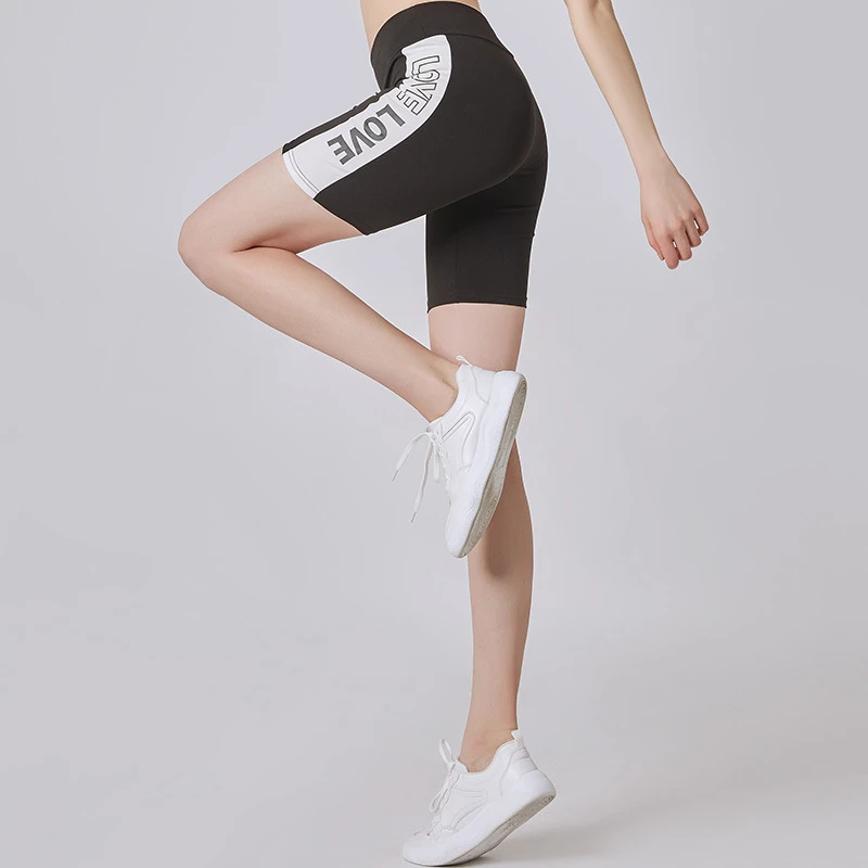 Fashion Letter Patchwork Yoga Shorts Women Solid Elastic Fitness Gym Training Workout Short Legging Female Sport Tights | Спорт и