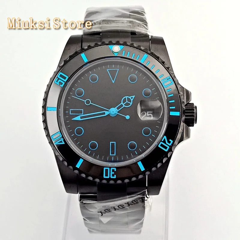 Bliger 40 мм черный PVD корпус сапфировое стекло черное стерильное окно с датой набора